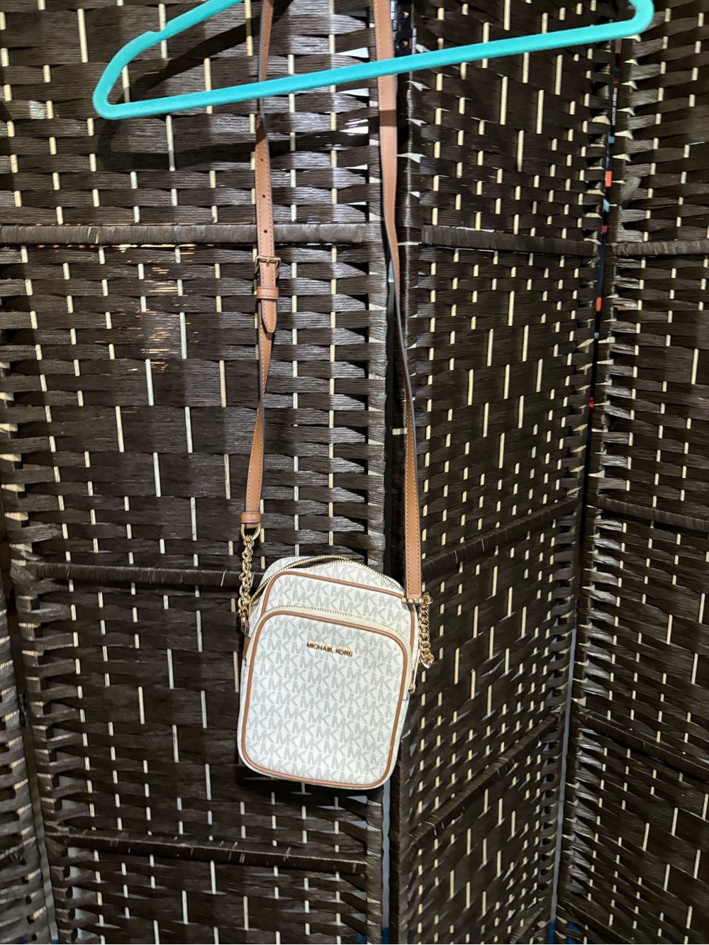 Michael Kors White and Brown Monogram Crossbody Bag